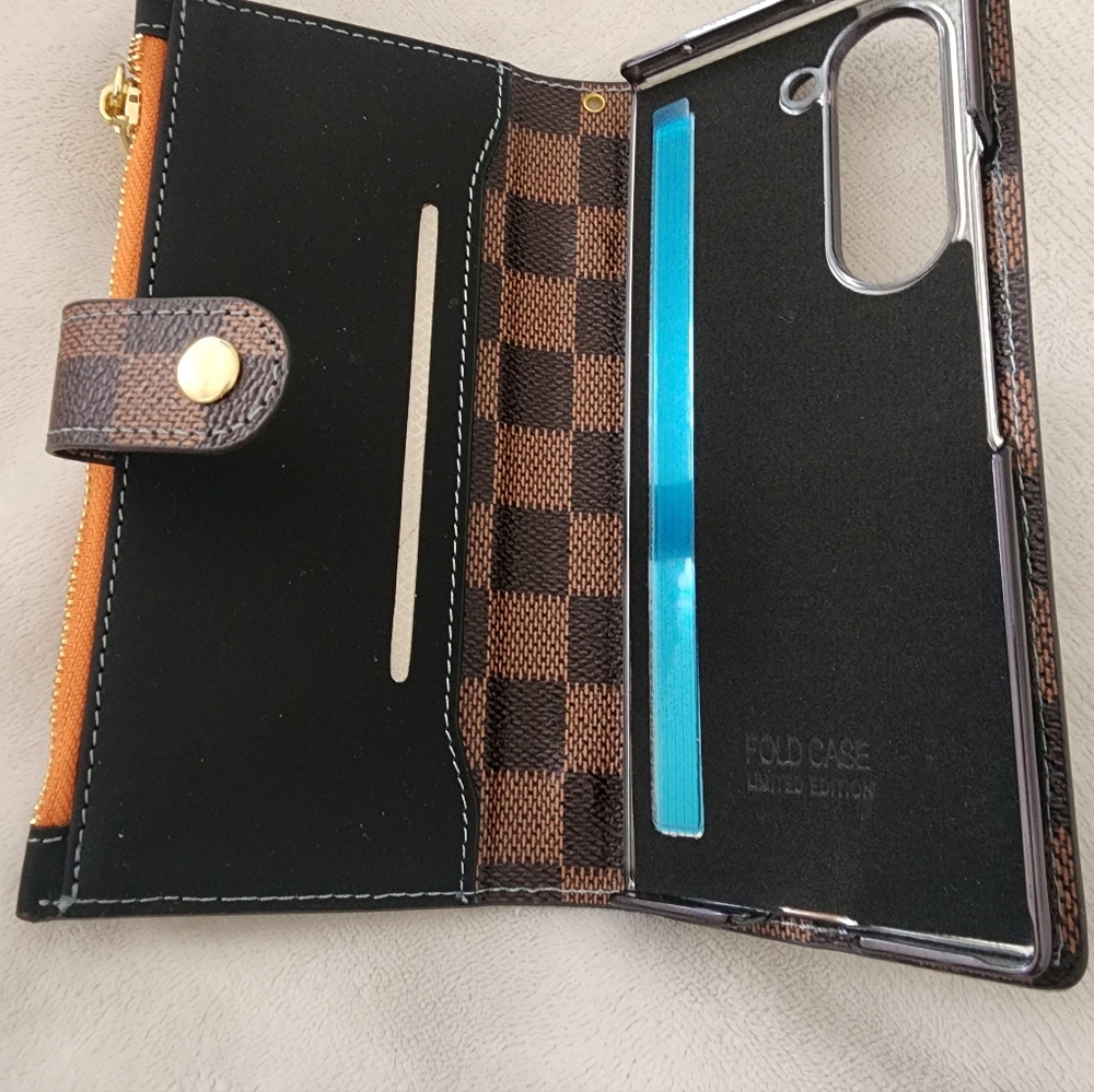 Designer Insp Brown Checkered SAMSUNG GALAXY Z Wallet Phone Case - Picture 4 of 5